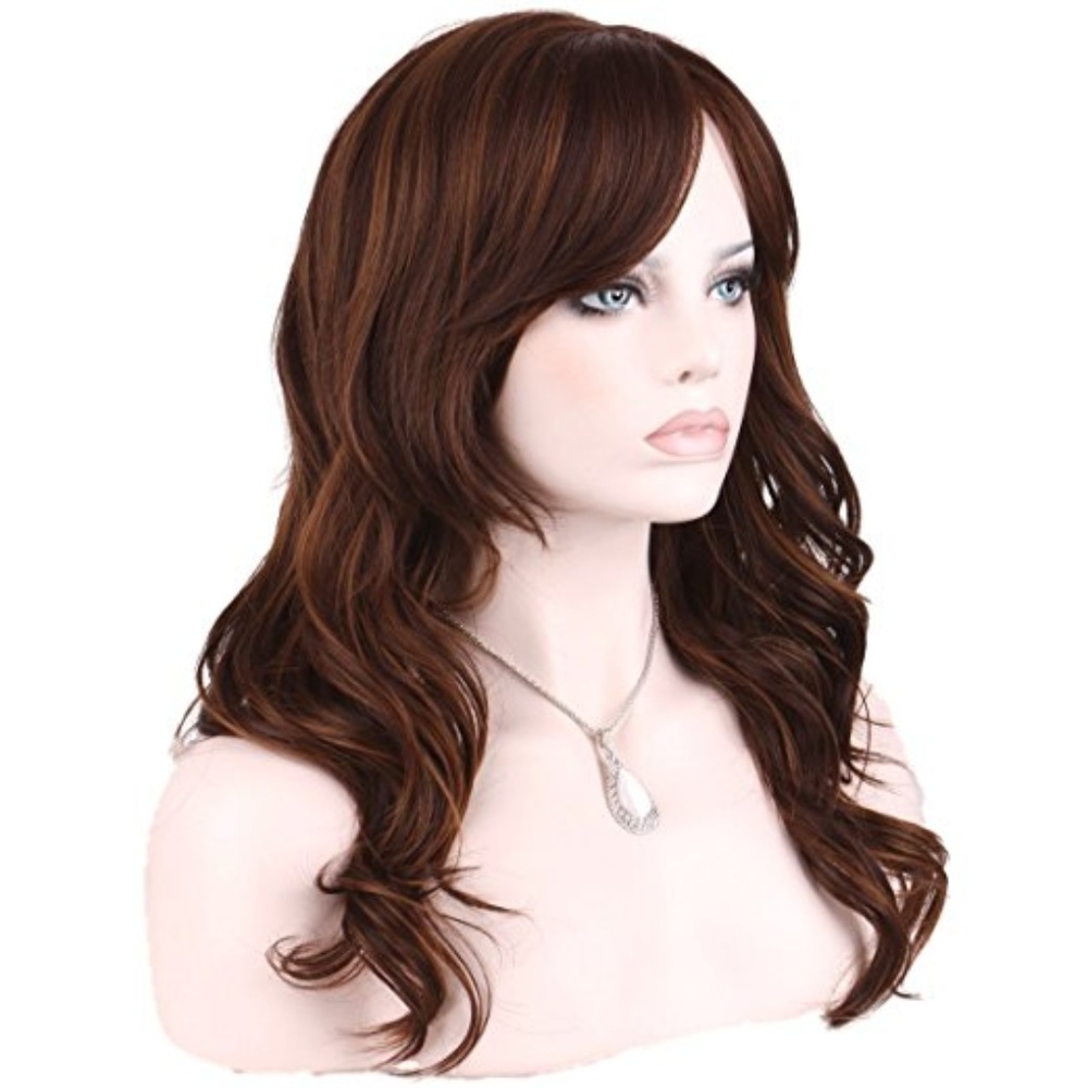 KeeWig Synthetic Auburn Wig Long Wavy Piano Blend